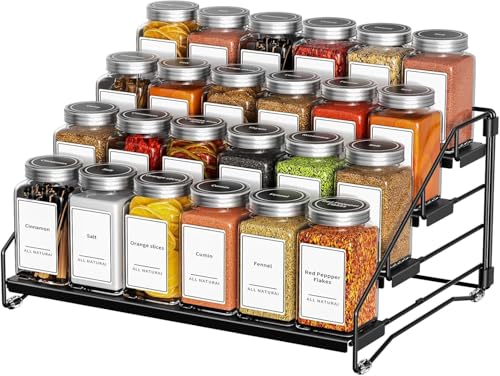 Fohome Spice Rack Spices Organizer for Cabinet Pantry 4 Tier Countertop Spice Rack Organizer Depth Adjustable Seasoning Rack Countertop Organizer Step Kitchen Organizer Shelf