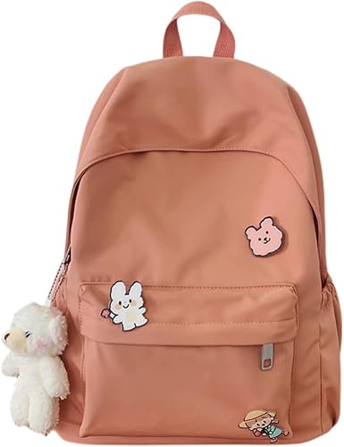 Miniatura 7 de Linda mochila estética Kawaii para laptop con accesorios Pin colgante de felpa para adolescentes y estudiantes, Rosado, Kawaii