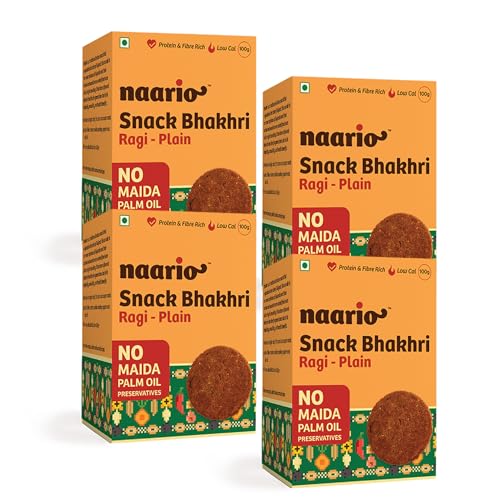 Image of NAARIO Plain Ragi Crackers Snack | Whole Wheat, No Maida, High Fibre, 12-Calorie Crisp, With Organic Spices |Perfect for Guilt-Free Munching | 100g Pack of 4