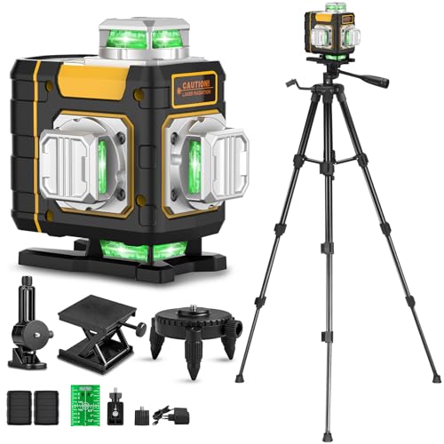 Kreuzlinienlaser Grün 16 Linien Nivellierlaser mit stativ, 4 x 360 ° Laser wasserwaage, linienlaser kreuzlaser selbstnivellierend für Innenbereich Baustelle, 2 x Batteriem, Für Inneneinrichtung/DIY
