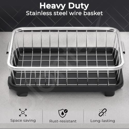 Image of Plantex Stainless Steel Utensil Drying Rack /Dish Rack with Drainer Tray for Kitchen /Vessel Drainer Basket for Utensils /Bartan Basket Stand - Chrome (42 x32 x16 Cm)
