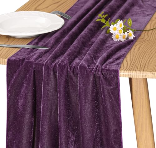 JALANCY Velvet Table Runner 20 x 120 Inches 10ft Luxurious Thick Soft Velvet Christmas Thanksgiving Wedding Reception Table Runner for Party Reception Decorations(Purple, 1 Pack)