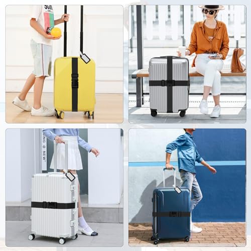 Image of Luggage Straps,2 Pack Adjustable Luggage Straps for Suitcases and Tags Set 2 Straps, 2 Tags,Extends Life of Bag (Black)