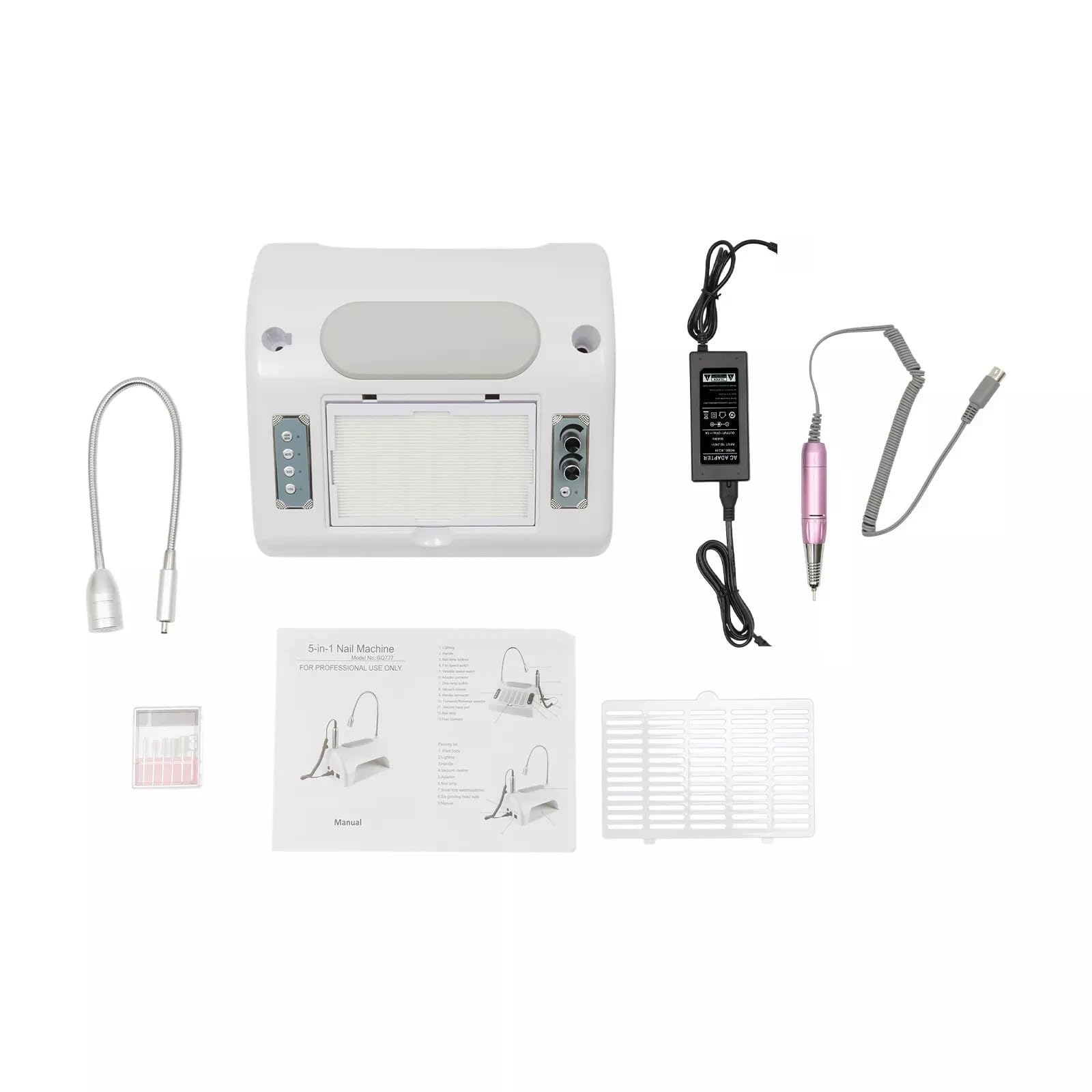 odkurzacz do paznokci, Urządzenie do manicure 5 w 1 z lampą UV LED do paznokci, suszarką, odkurzaczem i pochłaniaczem pyłu do frezarki do paznokci
