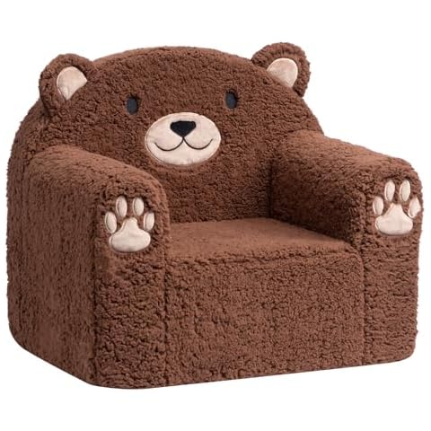 ALIMORDEN Toddler Couch Ultra-Soft Snuggle Chair, Comfy Sherpa Foam Filled Lovely Bear Sofa, Kids Cozy Corner Play Couch for Boys and Girls, Brown Cover