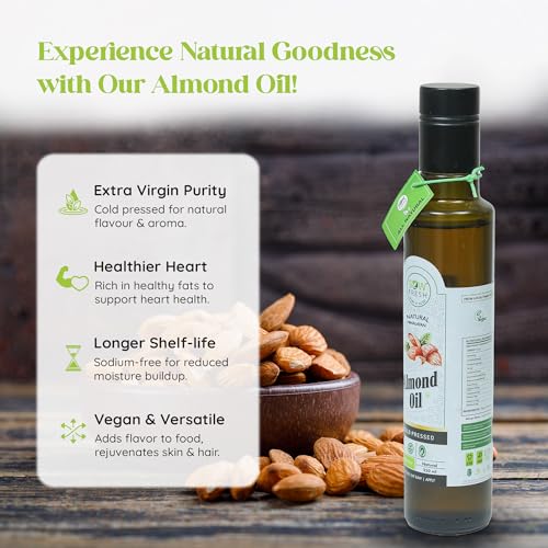 Image of Cold Pressed Almond Oil for Hair Growth & Cooking, Omega 3 & 6 Rich (250ml)