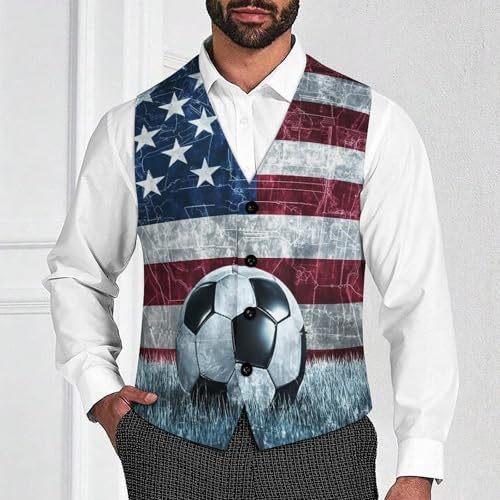 US Flag Soccers-Football Men's Suit Vests Business Formal Dress Vest V-Neck Waistcoat for Wedding Casual2