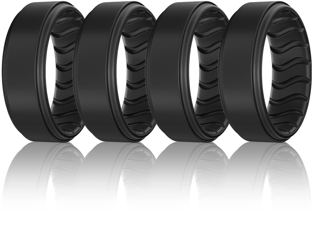 Dookeh Silicone Ring, Men's Band, Black, Blue, Breathable Wave Design