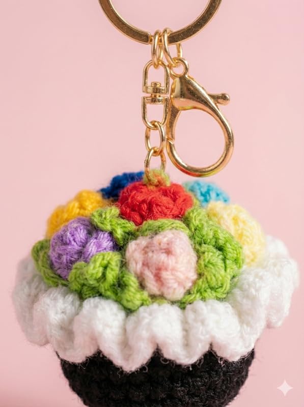 Image of Handmade Crochet Flower Keychain for Bags Keys Purse Backpack Cute Aesthetic Yarn Keyring Bag Charm Handmade Soft Thread Flower Keychain for Girls Women Kids Gifting and Daily Use