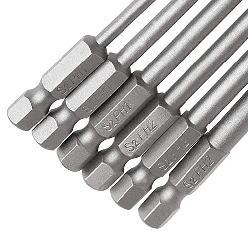 Image of Saiper 6pcs Magnetic Cross Head Screw Driver Bit 1 /4 Inch Hex Shank Phillips Screwdriver Set Bits Power Tools, 150mm / 5.9-inch Length