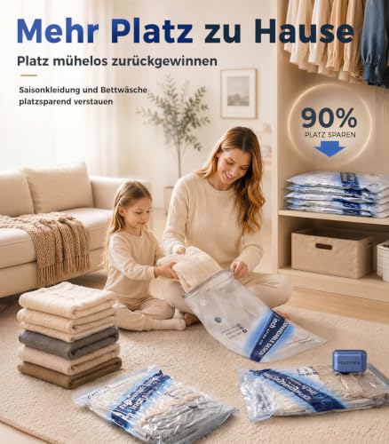 Vakuumbeutel für Kleidung, 15er Set mit Akku-Pumpe für Reise und Koffer – Ansicht 5