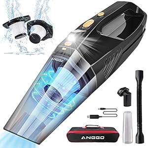 ANGGO Handheld Stofzuiger, Draagbare Handheld Stofzuiger Draadloze 9000PA Super Zuiging, 120W Auto Stofzuiger Nat Droog Stofzuiger USB Oplaadbare Met LED Licht voor Kantoor, Auto, Thuis
