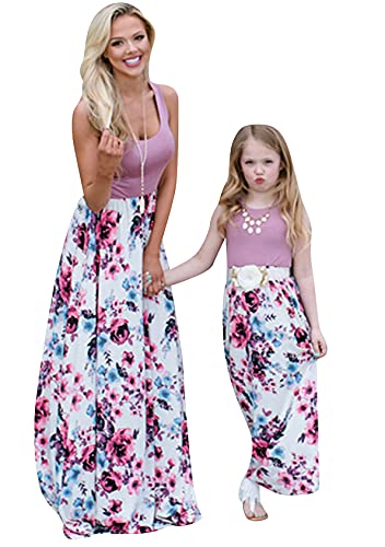 EFOFEI Donne Flowersmuster Camicia Abito Swing Ballkleider Madre E Figlia Abito Imposta Matching Dress Viola Fiore 0-1 Anni