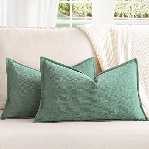 ZWJD Dusty Green Pillow Covers 12x20 Set of 2 Chenille Throw Pillow Covers with Elegant Design Soft and Luxurious Decorative Throw Pillows for Couch, Bed, and Home Decor