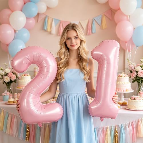 Image of TONIFUL 40 Inch Pastel Pink Number Balloon Balloon Big Pink Digital Balloon for Girl's Birthday Party Wedding Bridal Shower Engagement Anniversary Photo Shoot Supplies(Number 1)