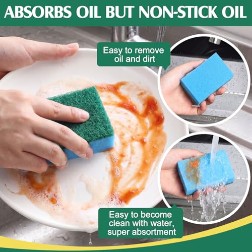 Image of Patelai 100 Pcs Heavy Duty Sponges Kitchen Bulk Dish Sponges Scrub Sponge Abrasive Scrubber Cleaning Sponge Non Scratch Scouring Absorbent Dish for Washing Kitchen (Blue)