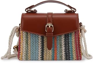 LYEAA Bolso de hombro de paja para mujer, correa ajustable, bolso de mano de ganchillo, bolso de playa para mujer, bolso diario de verano