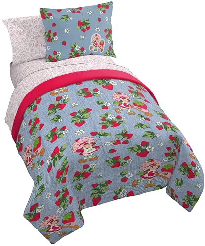 Image of Strawberry Shortcake Twin Comforter Set 5 Piece Kids Bedding, Blue