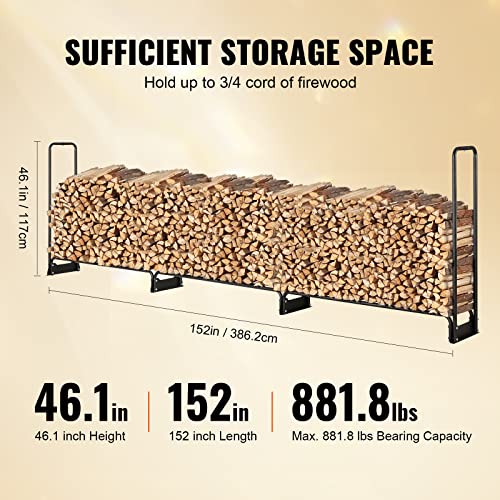 Image of VEVOR 12.7FT Outdoor Firewood Rack with Cover, 152x14.2x46.1in, Heavy Duty Firewood Holder & 600D Oxford Waterproof Cover for Fireplace, Patio, Indoor /Outdoor Log Storage Rack for 3 /4 Cord of Firewood