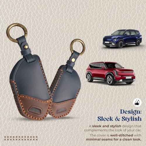 Image of keyzone dual leather key cover compatible for Kia Syros, EV6, EV9 smart key