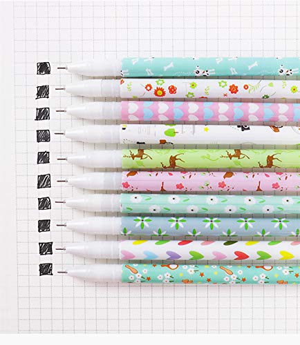 Fun Pens Cute Black Gel Ink Pens Set Toshine Roller Ball Fine Point Pens for Kids Girls Children Students Teens Women 10 Pcs Black Ink 0.5 mm (Black ink Forest)