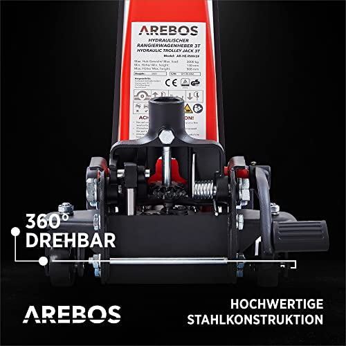 Arebos 3T Hydraulischer Rangierwagenheber mit integriertem Fußpedal | Unterfahrhöhe 130-508 mm | 2...
