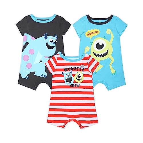 Image of Disney Boy's 3-Pack Monsters Inc. Mike and Sully Baby Romper Short Set