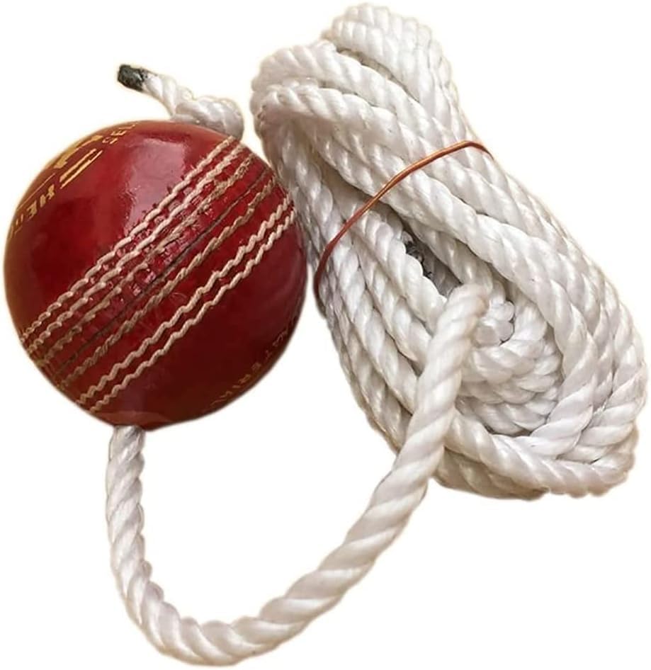 Hanging Ball for Practice, Knocking & Training | Hanging Season Ball with Rope IBall with a Cord Cricket Hanging Ball Made in India |Sports Leather Match Practice Hanging Cricket Ball Red