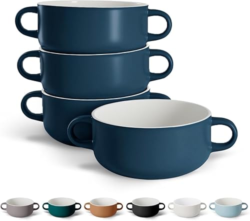 Miniatura 7 de KooK Vajilla para sopa, cuencos de cerámica, para asar, horno, microondas y lavavajillas, con asas, para cazuela, pasta, cereales, 18 onzas, juego