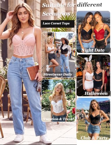 Image of Avidlove Lace Bralette for Women V Neck Bustier Corset Tops with Underwired Racerback Adjustable Strap Crop Top