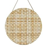 Woshuwo Letrero de bienvenida de madera beige con textura de cesta de mimbre para puerta delantera, 30 cm, placa redonda para colgar en la pared, decoración de casa de campo