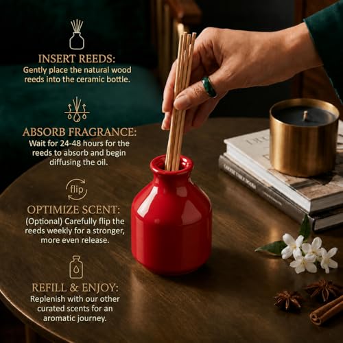 Image of Pure Source India Elegant Ceramic Reed Diffuser Pot - Decorative Aroma Diffuser Vase for Living Rooms, bedrooms, bathrooms, Offices, and entryways (Red)