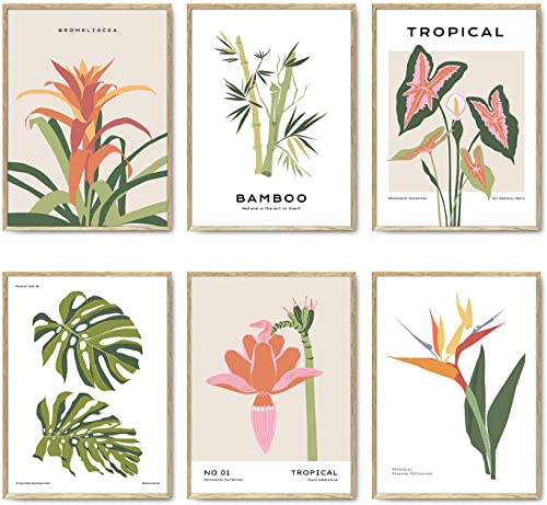 Set of 6 -Tropical Plant and Flower Minimalist Art Prints,