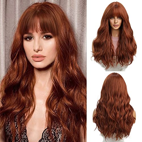 Esmee Pelucas Largas Onduladas de Cobre para Mujer Pelucas de Pelo Sintético Natural Rizado con Flequillo para Uso Diario en Fiestas Cover