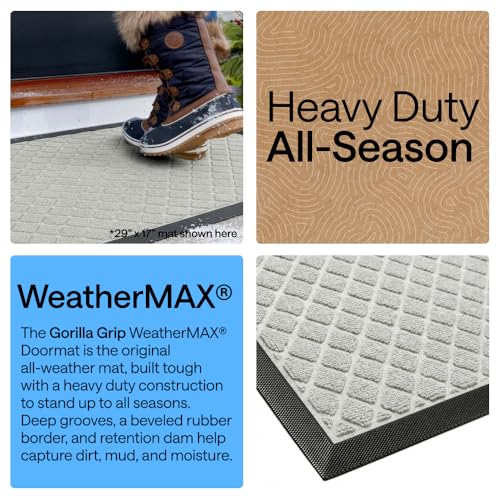 Image of GORILLA GRIP WeatherMAX Door Mat, Indoor Outdoor, 29x17, Light Gray Lattice