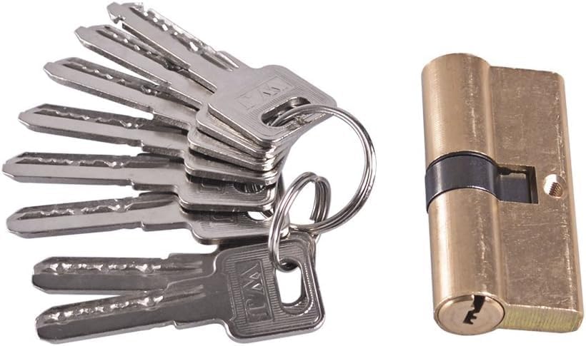 Cylinder Lock,Front Door Lock, 70mm with 8 Keys Thumb Turn Profile Cylinder Lock Brass