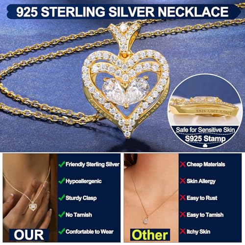 Moissanite Heart Necklace for Women, 18K White/Yellow Gold-Plated 925 Sterling Silver Pear Cut Moissanite Imitation Diamond Pendant Eternity Love Gifts for Her, Anniversary, Birthday, Wedding - to My Wife, Mom3