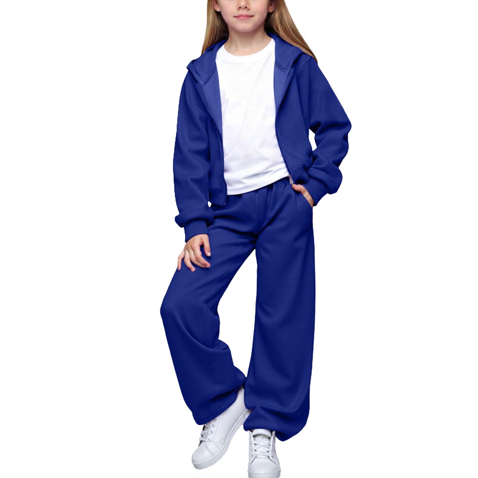 Chándal con capucha y cremallera para niñas y pantalones de pierna