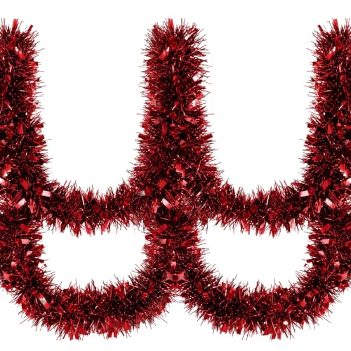 Dingion 59 Feet Christmas Tinsel Garland, Matte, Claret