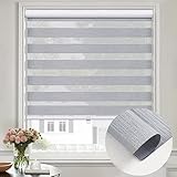 Moonice Zebra Roller Blinds Cordless Spring Lifting Zebra Shades with Dual Layer Day and Night Roller Blinds for Windows Light Control and Privacy for Home Bedroom Office (Gray, 147cm W x 122cm H) - Image 1