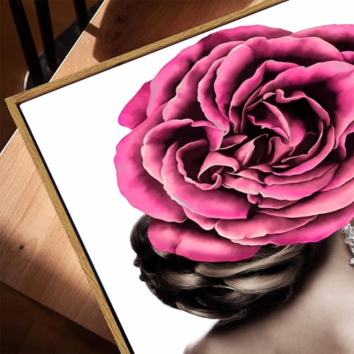 Image of Modern Floral Portrait Framed Canvas Painting For Living Room | Abstract Woman Rose Wall Art For Livingroom Wall Decor, Home Decor, Bedroom, Hallway's, Office, Hotel - 43x58 cm