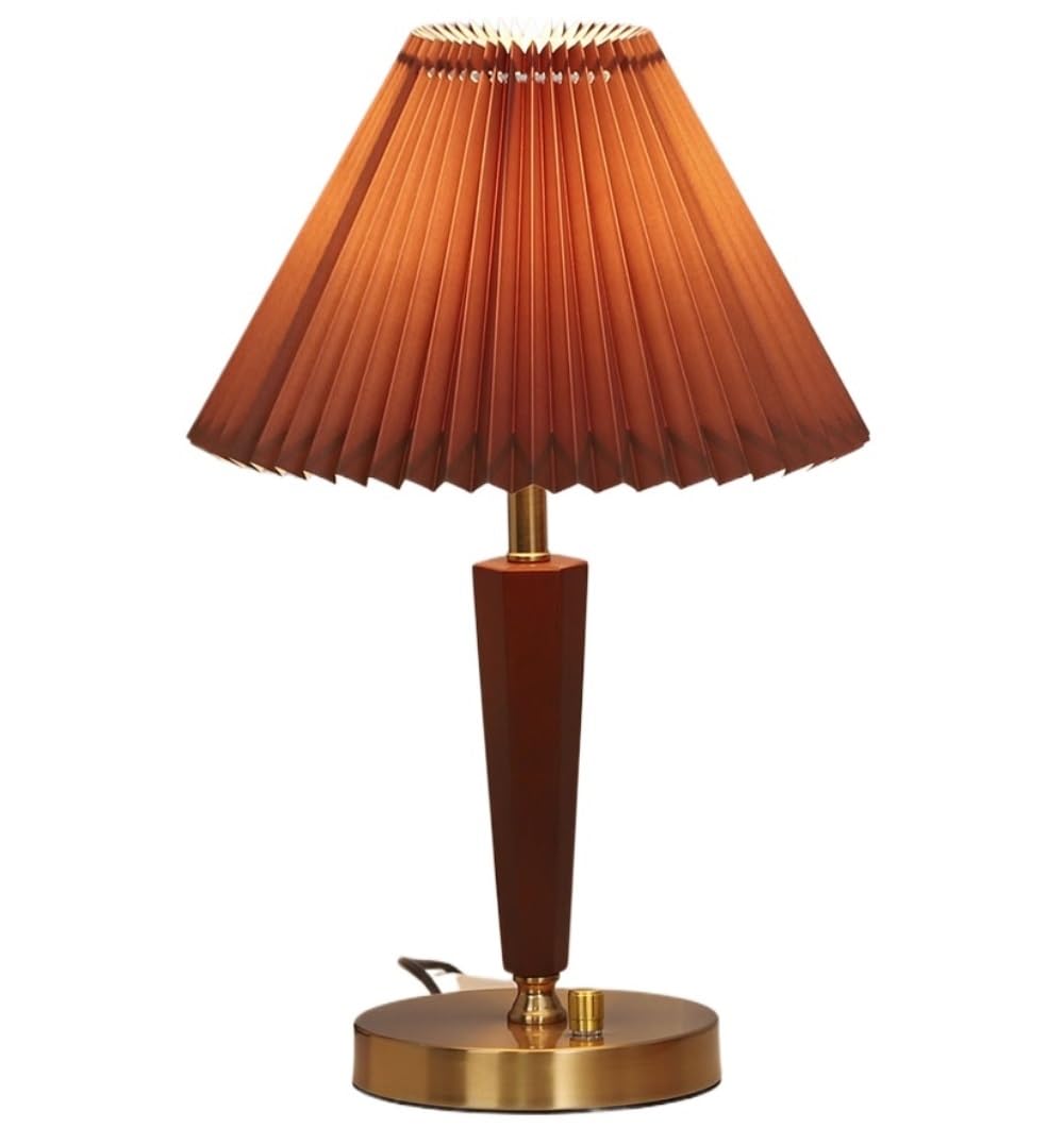 AZHKJKZH Table Lamp Modern Metal Bedside Lamp Rotary Switch Desk Fabric Lampshade Wood Baby Nightstand Simple For Home(B)