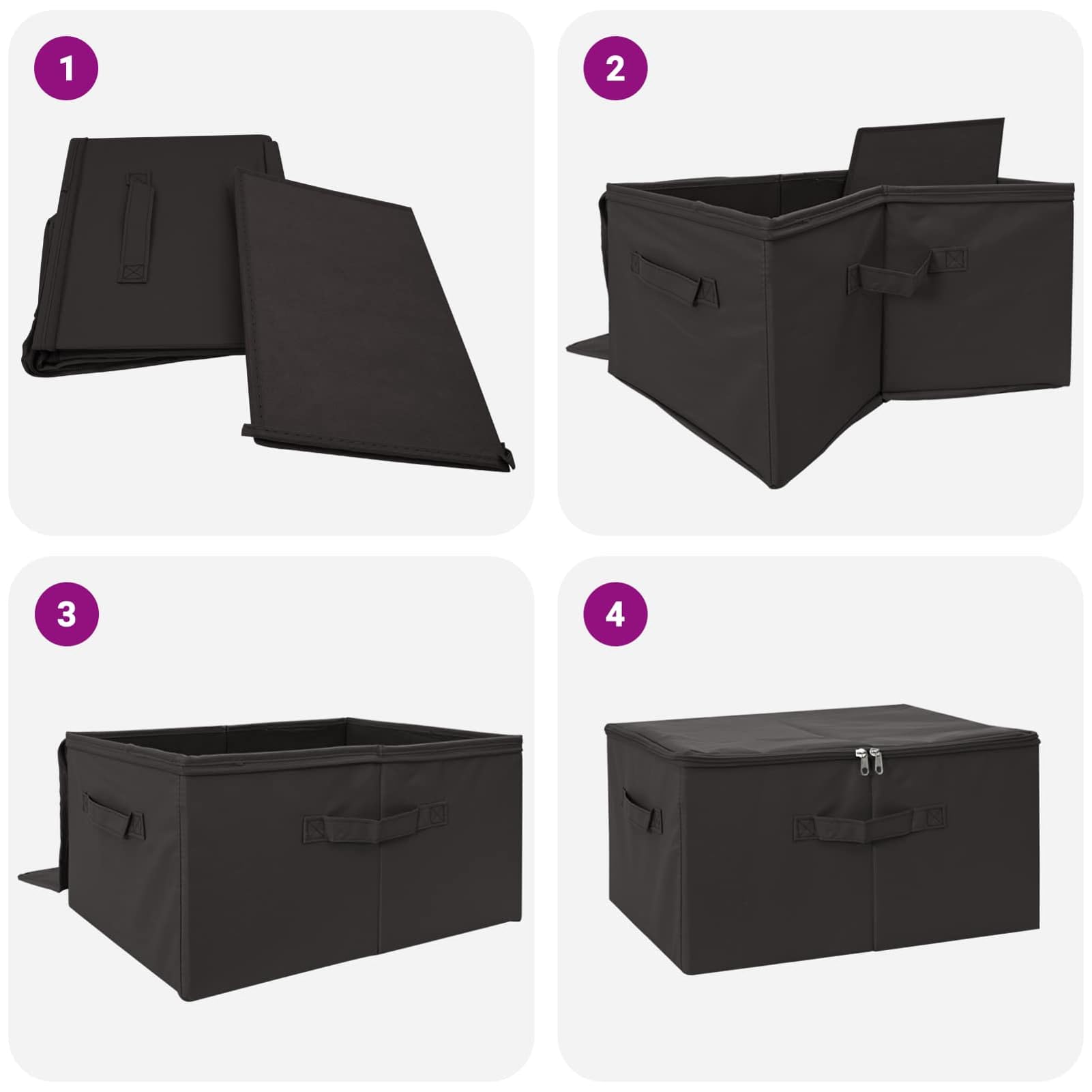 Gecheer Aufbewahrungsbox 24 pcs Anthrazit 43 x 34 x 23 cm Vliesstoff, Unterbett Faltbare Kleiderbox mit Reißverschluss & Deckel für Kleiderschrank Bettkasten42024579