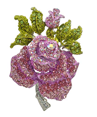 Gyn&Joy Women's Austrian Crystal Blooming Pink Rose Beautiful Flower Brooch