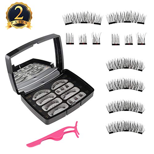 SUBANG Magnetic Eyelashes Set 12 Count 3 Magnets Magnetic Lash [No Glue] Premium Quality False Eyelashes Set Natural Full Eye Magnetic Fake Lashes Ultra Thin Magnet Eyelashes 3D Reusable With Tweezers