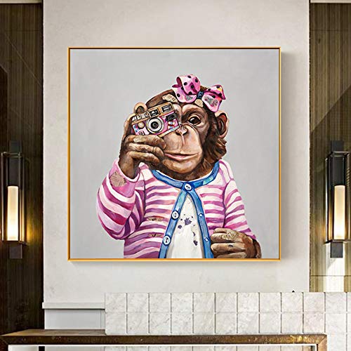 Toile singe avec caméra œuvre abstraite pour éveiller la curiosité des petits