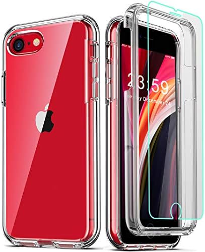 COOLQO Compatible for iPhone SE 2022/2020 Case 4.7 Inch, with [2 x Tempered Glass Screen Protector] Clear 360 Full Body Coverage Hard PC+Soft Silicone TPU 3in1 Protective Shockproof Phone Cover
