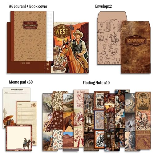 Image of The AutoStory Cowboy Scrapbook Album A6 Junk Journal Rustic Desert Stickers Vintage Rodeo Collage Paper Washi Tape DIY Craft Art Diary Supply Decor Present for Adults Teens (Wild West, Brown)