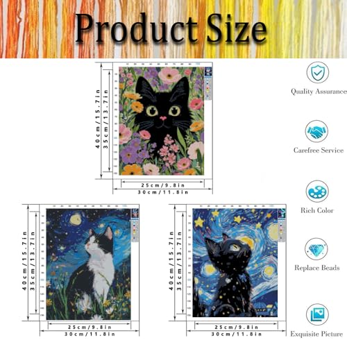 Image of 3 Pack Stamped Cross Stitch Kits for Adults - Cat Cross Stitch Kits for Beginners,11 CT Animal Cross Stitch Patterns Dimensions DIY Counted Cross Stitch Kits for Adults Arts Craft 12x16 inch