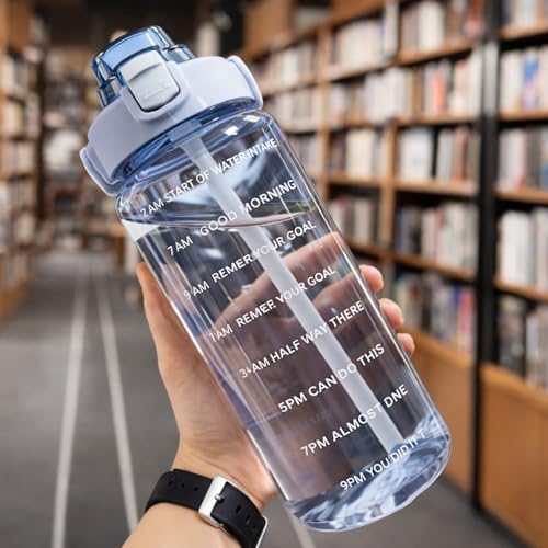 Image of Motivational Water Bottle 2 Litre with Time Marker | Leak Proof BPA Free Gym Bottle | Sports Drinking Bottle with Straw & Handle for Office, Gym, School (BLUE & PURPLE)